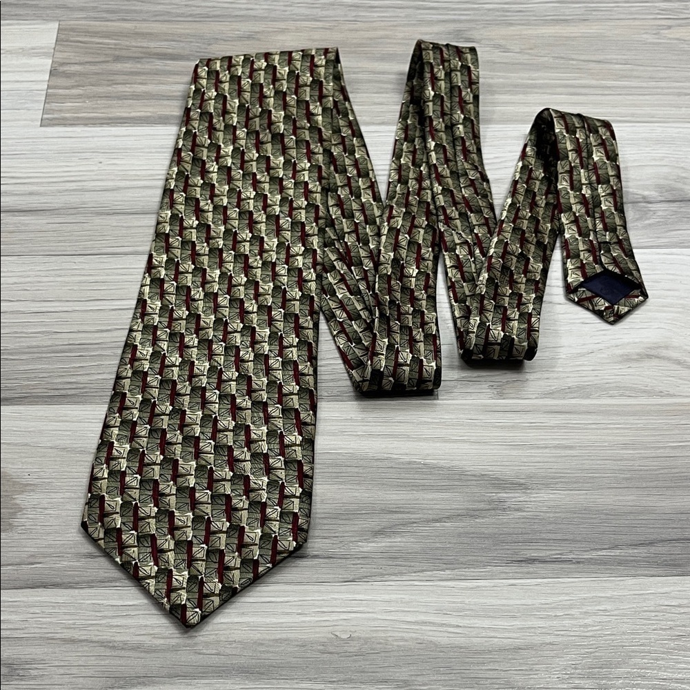 J. Garcia Men’s Silk Tie Yellow Green Brown Abstract Art Deco Necktie Office
